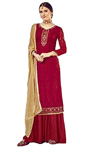 HashtagTrending Fashions Women's Georgette Dress Material for Function (HTF/RSF/VA/RHN/05, Dark Red)