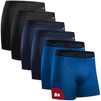 DANISH ENDURANCE Mens Boxers, Anti Chafing Underwear, Long Leg or Regular, Sports Underwear Men, Moisture Wicking, Breathable Running Boxers, 6 Pack