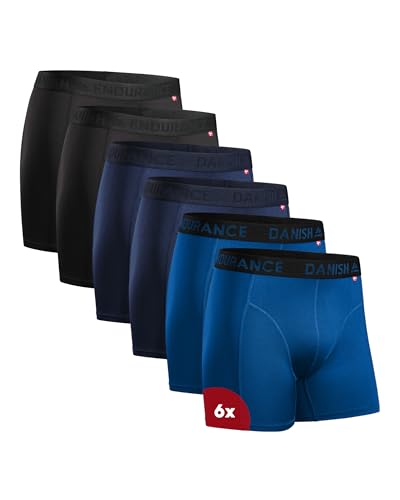 DANISH ENDURANCE Mens Boxers, Anti Chafing Underwear, Long Leg or Regular, Sports Underwear Men, Moisture Wicking, Breathable Running Boxers, 6 Pack