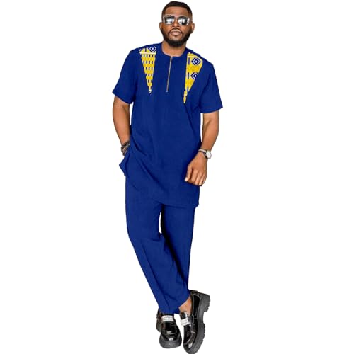 African Clothing for Men Fashion Spliced Wax Cloth Suit 2 Piece
