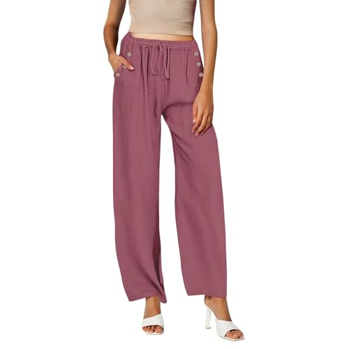 Generic o Pantalones de pierna ancha para mujer, cómodos y aireados, pantalones cargo con bolsillos para mujer, clásicos y suaves, cintura alta elástica, pantalones de yoga para uso diario, rosso, 3XL