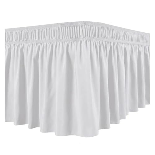 Falda de Cama 2 uds Falda de Cama Faldas fáciles Usar elásticas fácil Ajuste Volantes Que no se decoloran Resistente a Las Arrugas y a la decoloración para decoración de la Cama(White,L)