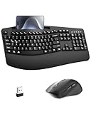 Wireless Keyboard and Mouse Combo, 2.4G Full Size Wave Keys Ergonomic Keyboard with Wrist Rest, Phone Holder, 3-Level DPI Wireless Silent Mouse with 6-Buttons, for Windows, Mac OS, Laptop, PC (Black)