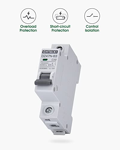 Chtaixi Ac Miniature Circuit Breaker, 32 Amp 120V/240V 1 Pole Din Rail Mount Circuit Breaker, Thermal Magnetic Trip, Solar Ac Disconnect Switch Mcb C32 #TOP2