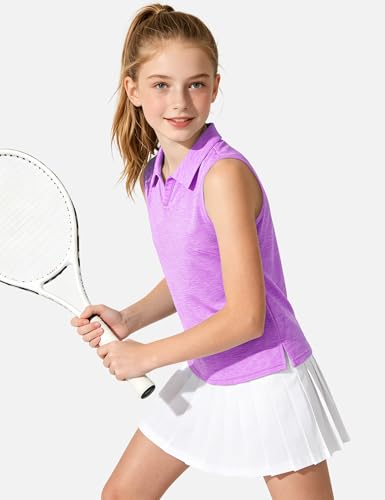 Image of Auranso Girls Polo Shirts Sleeveless Golf Tennis Quick Dry T-Shirts Tops