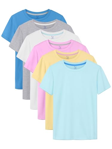 6 Pack Girls Shirts Cotton Short Sleeve T-Shirts for Girls Kids Tees Summer Tops Clothes