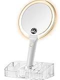 OMIRO Hand Mirror with Lights on a Base Cosmetic Organizer, Double Sided 1X/10X Magnifying Makeup...