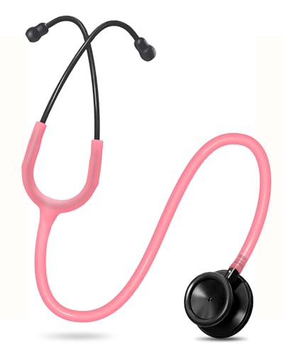 Image of FriCARE Dual Head Stethoscope - Stethoscopes for Nurses, Medical Nursing Students, Paramedics /EMT /LVN /VNA Backup Estetoscopio, Aurora Pink Tube Matte Black Finish Chestpiece
