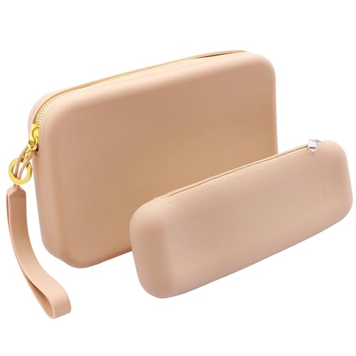 Set of 2 Zipper Makeup Brushes Bag For Travel, Large Silicone Makeup Brush Holder, Washable Make Up Brushes Pouch Case Makeup Tools for Organizing Cosmetics Daily Work