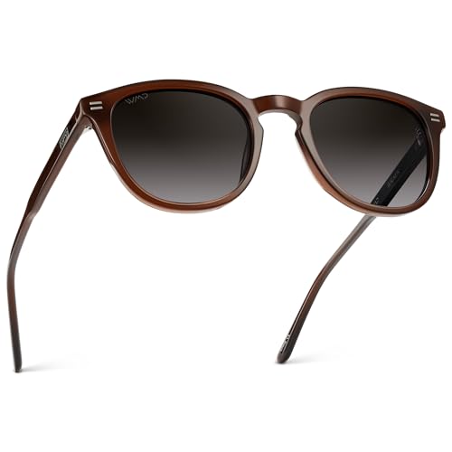 Image of WearMe Pro WMP Eyewear - Men's Classic Round Polarized Sunglasses, Premium Slim Acetate Frame with Dashed Rivet Details