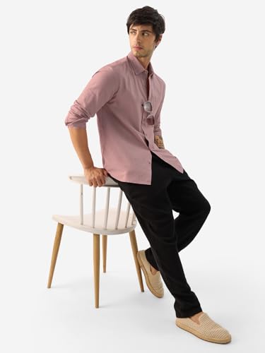 Image of The Souled Store Bold Black Men and Boys Long Sleeve Collared Neck Buttoned Front Regular Fit Cotton Linen Shirts