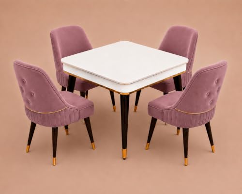 Image of WOODEN SPACE 4 Seater Wooden Dining Table Set | Urban Marble Top Dining Table with Chairs for Dining Room & Kitchen (Modern Grand Aura Pink) (42 x 42 x 30 inch)