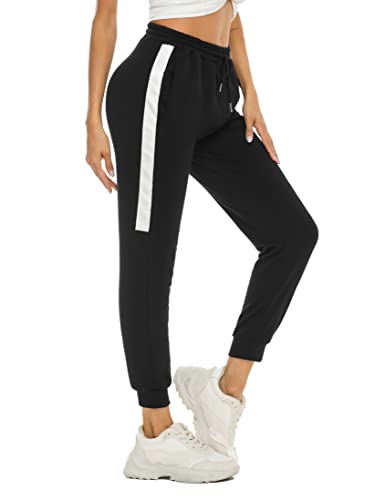 NB Pantalones Chándal Mujer Pantalones Deportivo Algodón con Bolsillos para Yoga Pantalon Fitness Pantalones de Jogging.Negro.S Cover
