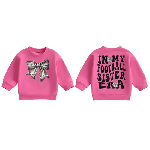 Image of Kavousa Toddler Girl Football Outfit Baby Girl Football Shirt Crewneck Sweatshirt Game Day Top Fall Winter Spring Clothes (In My Football Sister Era Pink, 6-12 Months)