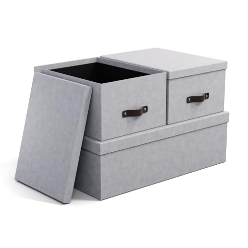 Boîtes de rangement gris clair BIGSO INGE au design effet textile épuré