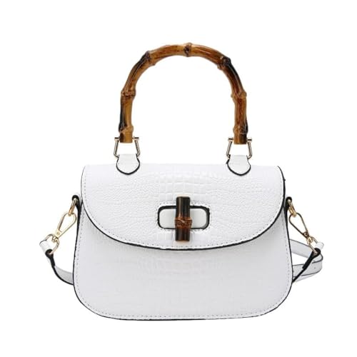 Bolsa feminina de couro artificial de bambu alça superior bolsa transversal elegante bolsa de noite presente para mulheres feita à mão, Branco