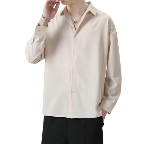 シャツ メンズ 半袖 長袖 夏 服 メンズ 大きいサイズ ワイシャツ カジュアル 通気性 シンプル オシャレ ゆったり 柔らかい 無地 人気 春夏秋 メンズ シャツ long apricot M（Amazon）