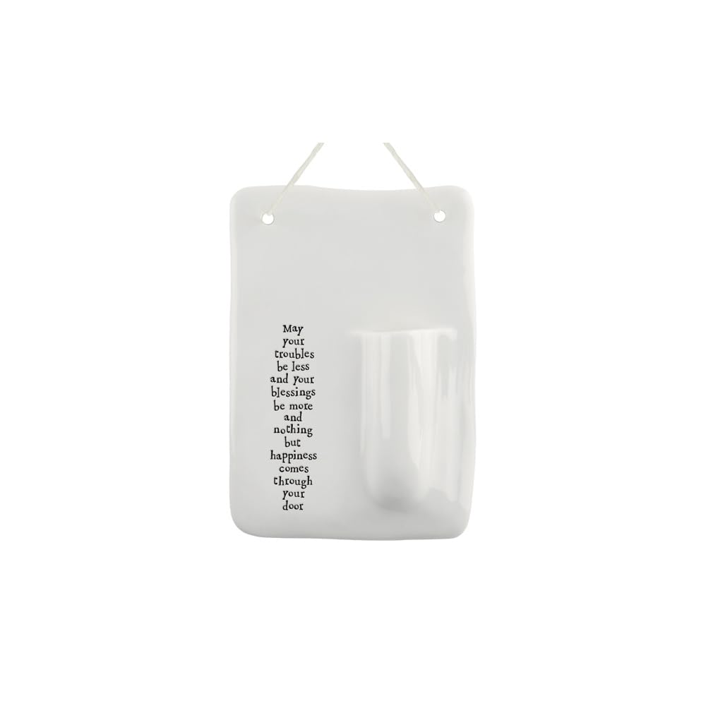 East of India Small Indoor Porcelain Hanging Wall Flower Vase Little Modern Home Ornament "May your troubles be less"