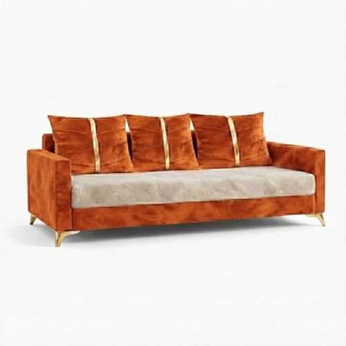Image of Caviar Plush Comfort Sofa Set | 3 Seater | Luxury Velvet Suede Fabric | Modern Living Room Sofa | Orange