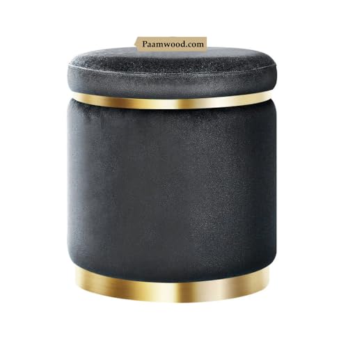 Image of Paamwood Velvet Sitting Stool - Luxurious Ottoman Footrest for Bedroom & Living Room, Wooden Sofa Side Stool, Makeup Chair, Pouf for Home & Office Decoration (Black of 6)