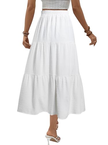 SEAFORM Women's Polka Dot Midi Skirts Flowy High Waisted Skirts Elastic Casual Skirts for Women with Decoration Drawstring3