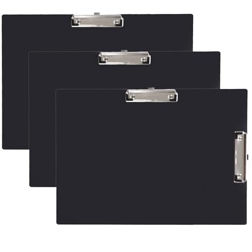CYEER A3 Clipboard Set of 3 Black Clipboards A3 Extra Large Plastic Clip Board with Double Clip for School Office