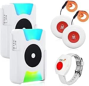 ChunHee Wireless Portable Caregiver Pager, Panic Call Button Alert for Elderly, Nurse Alert System for Patients Disabled Seniors,4 Modes with Vibration LED Flash Battery Powered(2+3Call Button)