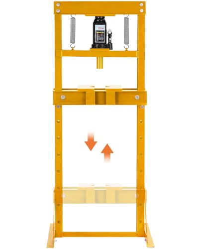 20 Ton Hydraulic Shop Press, Heavy Duty H-Frame Floor Bearing Press with Steel Plates & Adjustable Bed, for Garage Bending, Bearing, U-Joint, Metalworking (Yellow)