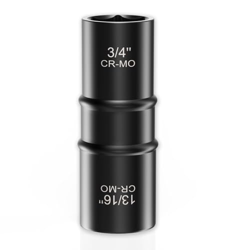 Chave de 1/5.1 cm x 13/40.6 cm Soquete flip de impacto de parede fina, conjunto de soquetes de impacto XEWEA Lug Nut Impact Soquetes de porca de parede fina de extremidade dupla Ferramenta de remoção