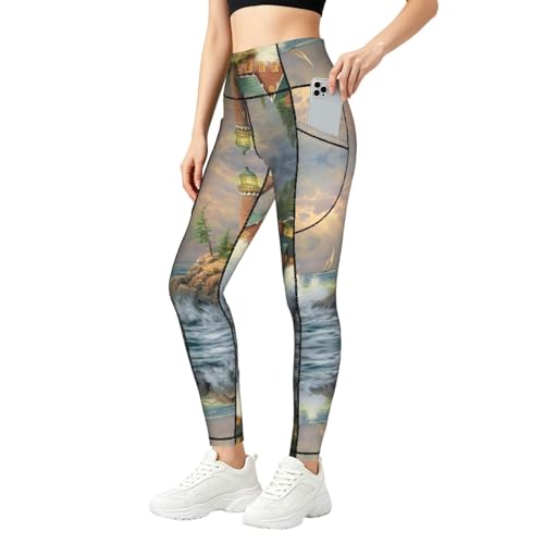 Leggings de yoga para mujer con bolsillo pantalones elásticos de cintura alta
