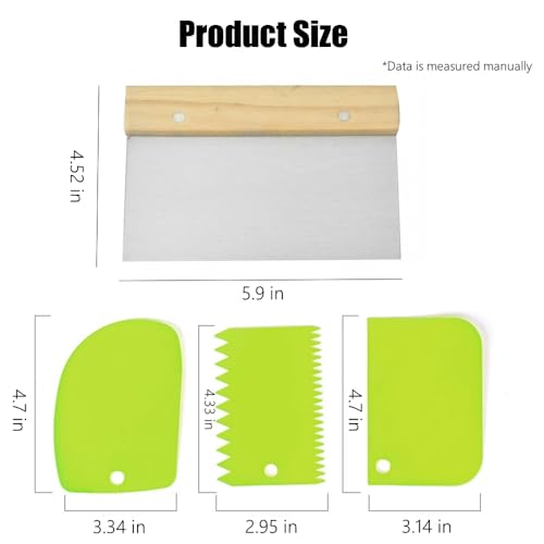 MocareHealth 4 PCS Bench Scraper, Scraper Food Tool,Dough Scraper and Pastry Cutter With Scale,Food Chopper Baking Supplies Kitchen Gadgets (Green)