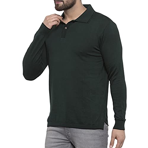Image of Kalt Mens Basic Solid Full Sleeves Polo Cotton Blend Knitted Regular Fit Polo-Neck T-Shirts with Collar Stylish
