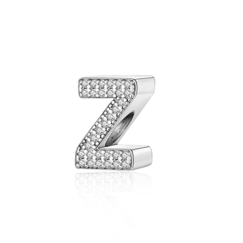 Abalorio de plata de ley 925 con circonitas cúbicas, abalorio de letra del alfabeto A-Z para pulseras Pandora para mujeres y niñas, regalo de joyería de cumpleaños, Plata de ley