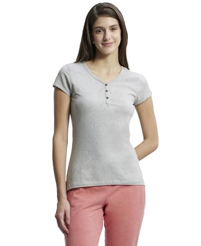 Image of Jockey UL03 Women's Super Combed Cotton Elastane Stretch Slim Fit Solid V Neck Henley Styled Half Sleeve T-Shirt