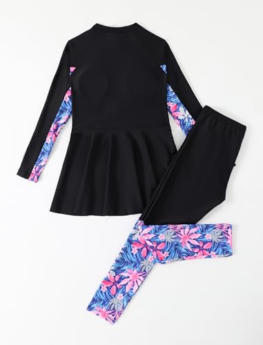 OBEEII Girls Long Sleeve Surfing Rash Guard Swimsuit Swimming Top Pants UPF 50+ Sun Protection Bathing Suit3