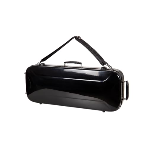 Image of Crossrock Fiberglass Mandolin Case - Oblong for F-Style (Fits Gibson F5) | Black Gloss Finish, Forest Green Velvet, TSA Lock, Hygrometer, Backpack Straps - Hard Shell Pro Travel Series