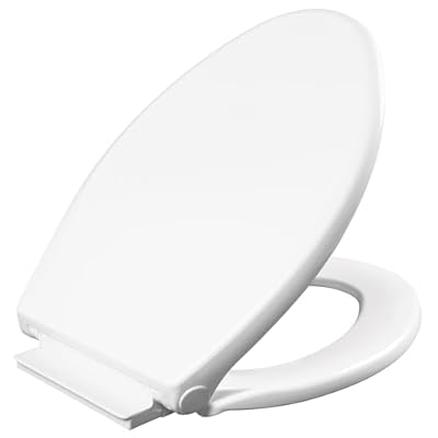 Mayfair Preston Easy to Clean Single Hinge Toilet Seat, Modern Slow Close Plastic Toilet Seat, Elongated, White