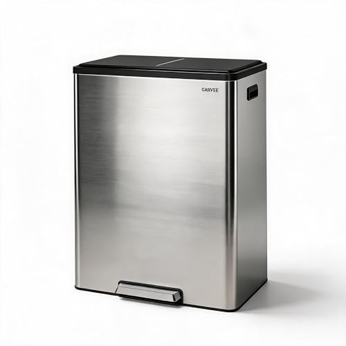 10.5 Gal Dual Compartment Stainless Steel Kitchen Trash Can with Lid, 20L+20L Recycling Garbage Bin, Soft Close Foot Pedal Trash Bin with 2 Removable Inner Buckets, Fingerprint Resistant for Home Offi | 20L+20L Recycling Garbage Bin, Soft Close Foot Pedal Trash Bin with 2 Removable Inner Bucket, Fingerprint Resistant for Home