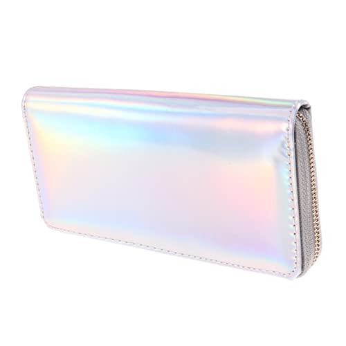 TENDYCOCO Female Clutch Bag Iridescent Women's Wallet Zipper Coin Pocket ID Slot Stylish Silver Long Wallet
