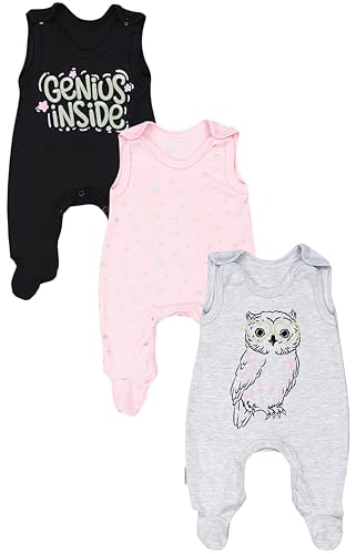 TupTam Baby Mädchen Strampler mit Aufdruck Spruch 3er Pack, Farbe: Eule...