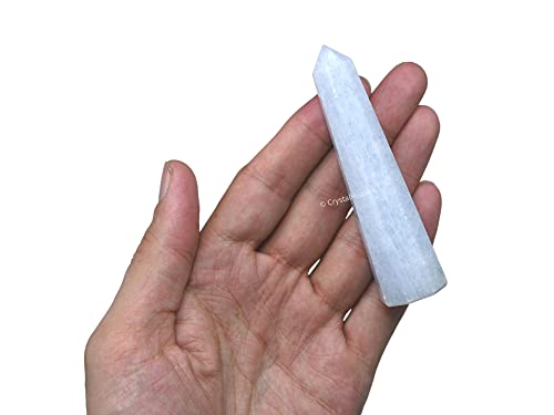 Image of Certified Blue Calcite Crystal Tower Obelisk Point for Chakra, Healing and Balancing - AAA Grade Original Certified Gemstone Agate for Reiki Meditation Yoga Spiritual (3-4 Inches)