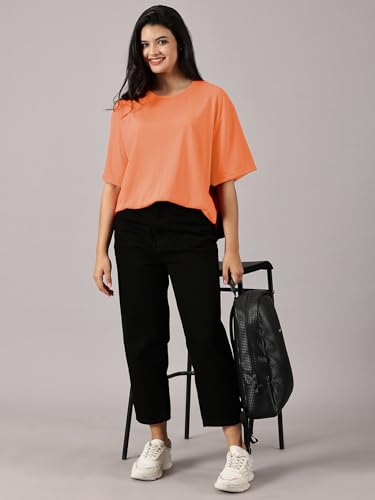 Image of RodZen Oversized Fit Half Sleeves Round Neck Textured Polycotton T-Shirt for Women /Girls (Pack of 2)