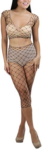 Image of ToBeInStyle Women's Spandex Multi Net Fishnet Set Rave Novelty Party Crop Top & Tights