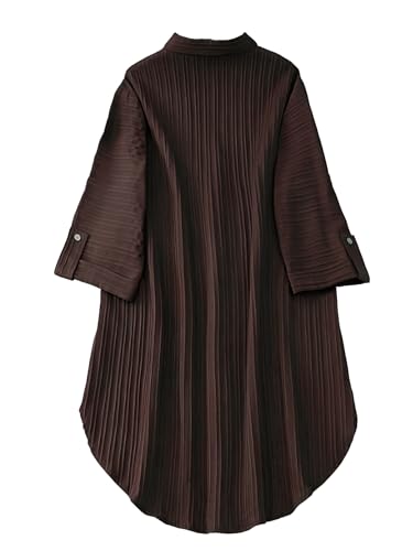 Image of Shasmi Women's Brown Solid Color Woven Long Sleeve Shirt Dress with Button Cuff, Business Casual (Dress 160)