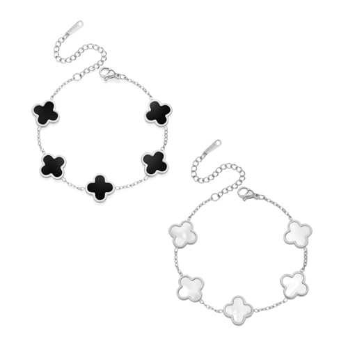 Clover Bracelets for Women 18k Gold Plated 4 Leaf Clover Bracelet Gold Silver Black White Red Cute Lucky Bracelets Jewelry Gifts Trendy for Women