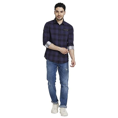 Image of Spykar Men's Regular Fit N /A Full Sleeve Checked Casual Shirts