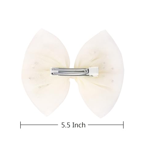 2 PCS Pearl Hair Bows Hair Clips for Toddler Girls - Elegant Ivory Lace Veil Hair Accessories for Birthday, Wedding, Halloween, Thanksgiving, and Christmas Occasions(Ivory)