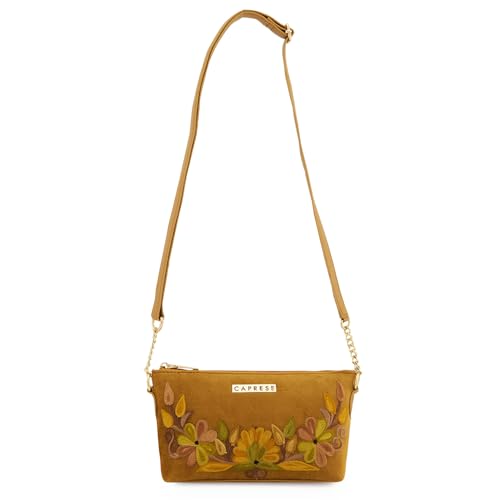 Image of Caprese Siji Tresna Small Sling Bag for Women | Kashida Embroidery Crossbody with Adjustable Strap & Secured Zip Closure | Stylish Handbag for Everyday Use, Travel & Special Occasions