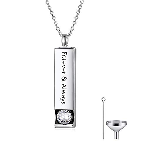 925 Sterling Silver Urn Necklace for Ashes with Cubic Zirconia Vertical Bar Pendant Keepsake Necklace Cremation Jewelry for Women