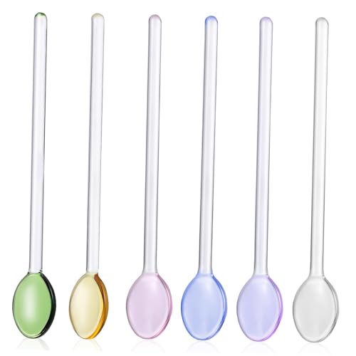 CORHAD 6 pièces Cuillères Verre Longues pour Mélanger Assortiment Coloré Cuillères à Miel et Dessert Ergonomiques pour Thé Café Cocktails et Boissons Froides